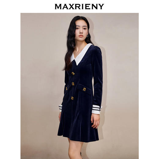 MAXRIENY复古海军风丝绒鱼尾裙法式优雅复古连衣裙(货号:MS88DR559) 商品图2