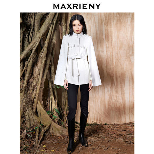 MAXRIENY收腰斗篷大衣米白色秋装廓形复古风衣女(货号:MC87CT756) 商品图1