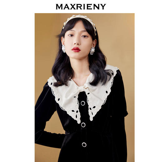 MAXRIENY法式赫本丝绒小黑裙秋季连衣裙蝴蝶结(货号:MC87DR550) 商品图3