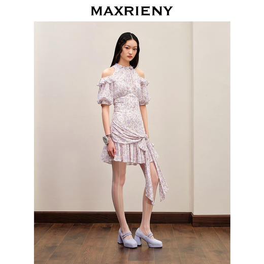 MAXRIENY法式浪漫感玫瑰印花连衣裙系带仙美裙子(货号:MC88DR507) 商品图1