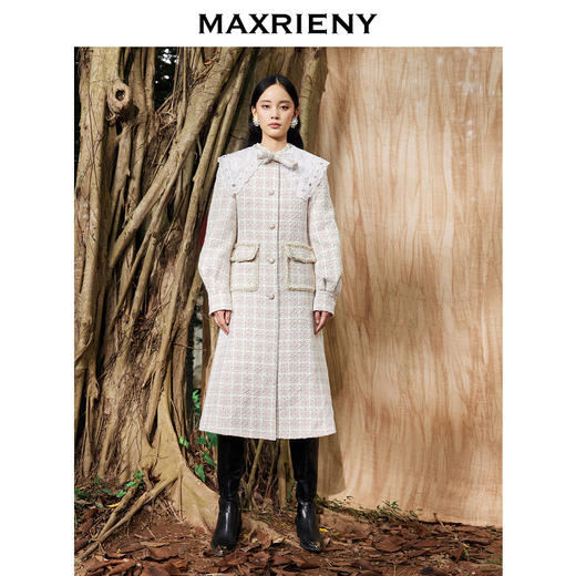MAXRIENY廓形复古格纹大衣长款冬季新款风衣女(货号:MC87CT778) 商品图1