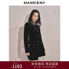MAXRIENY*复古感丝绒外套2024秋冬新款水钻领收腰上衣女(货号:MS85JA507)