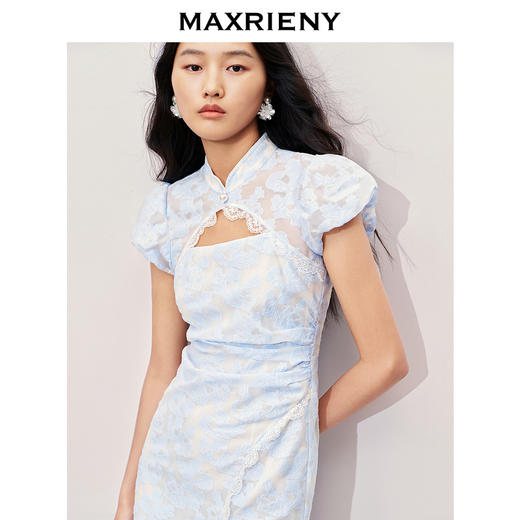 MAXRIENY新中式连衣裙2024夏季新款仙美国风裙子开叉改良旗袍(货号:MS85DR295) 商品图2