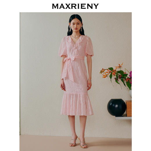 MAXRIENY仙美复古粉系带茶歇裙鱼尾连衣裙夏(货号:MC88DR368) 商品图1