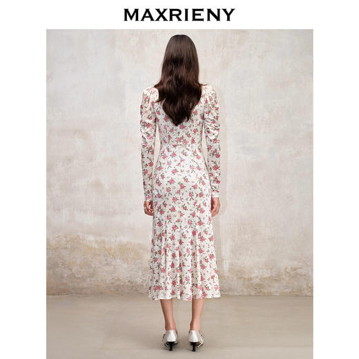 MAXRIENY玫瑰丝绒提花连衣裙秋冬度假仙美开叉裙子(货号:MS88DR753) 商品图3