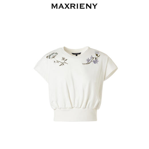 【浪漫花园-商场同款】MAXRIENY复古绣花钉珠休闲T恤优雅花卉印花(货号:MC85TS004) 商品图4