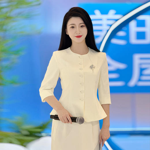IWY/杏色职业套装裙女两件套七分袖气质百搭主持人西装裙播音比赛CS1975 商品图2
