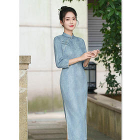 2024秋季新款改良中式年轻款复古国风长款麂皮绒七分袖旗袍SYK20975