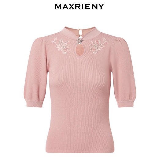MAXRIENY豆沙粉新中式领套头针织衫上衣(货号:MC88SW547) 商品图4