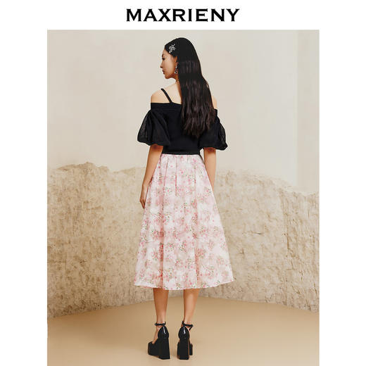 MAXRIENY黑色一字肩泡泡袖针织衫冷淡系高级感上衣(货号:MC88SW068) 商品图3