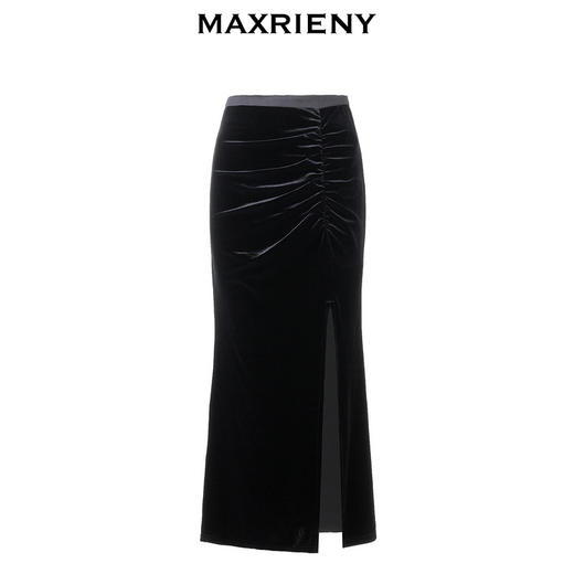 MAXRIENY*复古感开叉丝绒半裙鱼尾抽褶包臀裙子(货号:MC88SK832) 商品图4