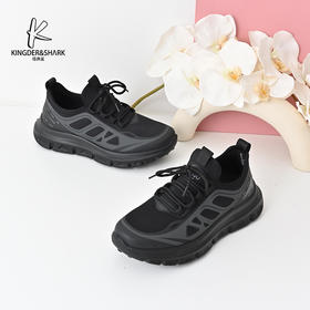 经典鲨2024年秋季新款黑色男士网面透气平底休闲鞋跑步鞋KW10-D33091