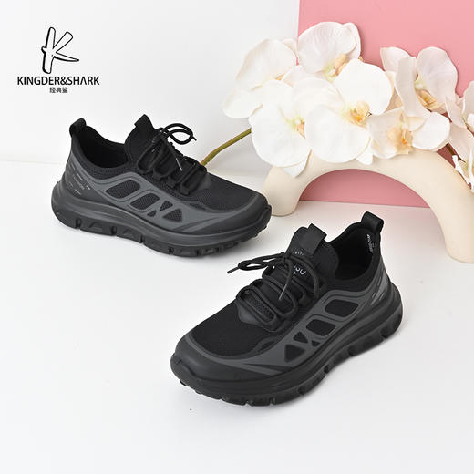 经典鲨2024年秋季新款黑色男士网面透气平底休闲鞋跑步鞋KW10-D33091 商品图0