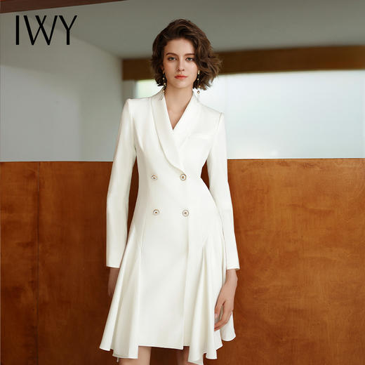 IWY/白色长袖V领职业装裙小香风气质*时尚女神范OL显瘦连衣裙女Q14304 商品图4