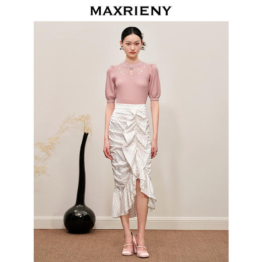 MAXRIENY豆沙粉新中式领套头针织衫上衣(货号:MC88SW547) 商品图1