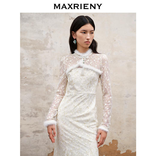 MAXRIENY国风复古风蕾丝鱼尾连衣裙新中式小白裙(货号:MS88DR513) 商品图2