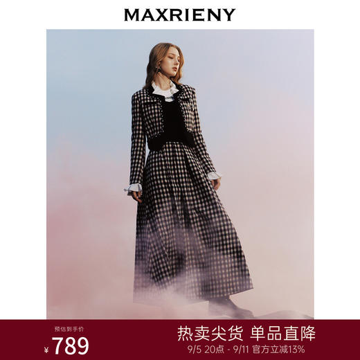 MAXRIENY率性复古感花火宫廷半裙收腰大摆格纹长裙(货号:MC88SK783) 商品图0