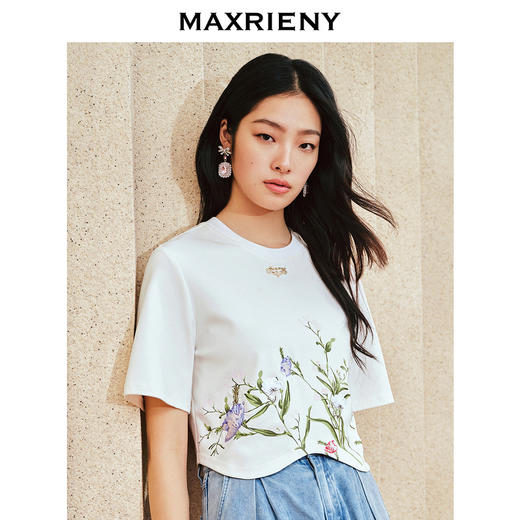 MAXRIENY*浪漫感绣花短袖T恤修身上衣女(货号:MS85TS002) 商品图2