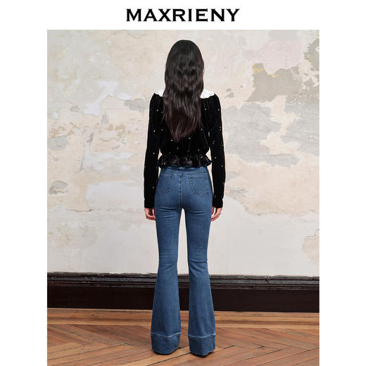 MAXRIENY轻奢摩登烫钻丝绒雪纺衫修身上衣(货号:MC88TP575) 商品图3