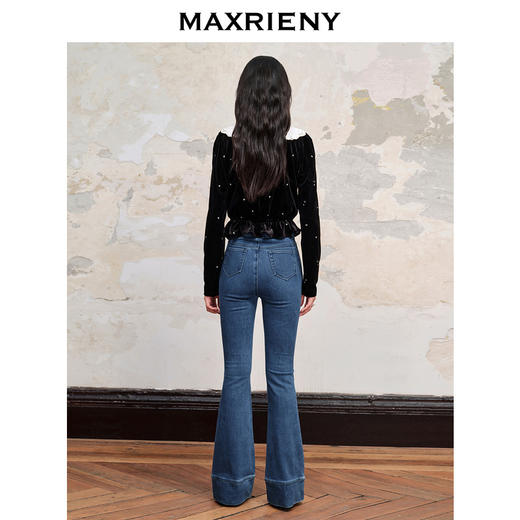 MAXRIENY流星钉钻牛仔长裤高腰修身微喇休闲裤(货号:MC88PA522) 商品图3
