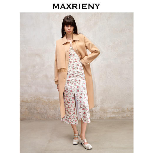 MAXRIENY玫瑰丝绒提花连衣裙秋冬度假仙美开叉裙子(货号:MS88DR753) 商品图1