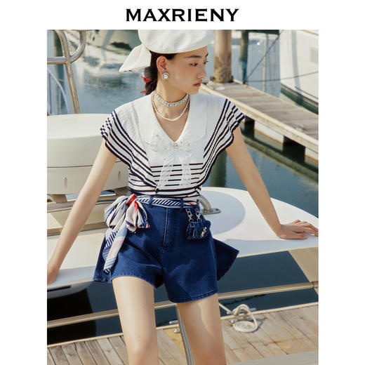 MAXRIENY夏日赫本海军风牛仔A字裙裤热裤(货号:MC88PA290) 商品图2