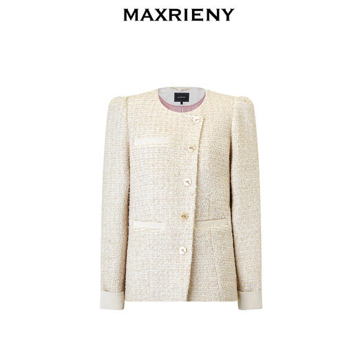 【商场同款-宫廷飞鸽】MAXRIENY复古玉饰斜襟撞色小香长外套24春(货号:MC85JA033) 商品图4