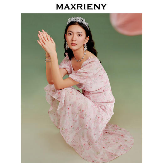 【商场同款】MAXRIENY甜美复古桃花美人连衣裙夏款收腰显瘦(货号:MS88DR012) 商品图3