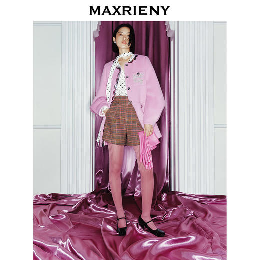 MAXRIENYkitty粉彩格纹羊毛短裤23冬季新款(货号:MC88PA802) 商品图2