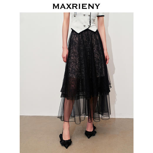【商场同款】MAXRIENY甜美文艺网纱半裙2024夏季新款蕾丝绣花裙子(货号:MC85SK290) 商品图1