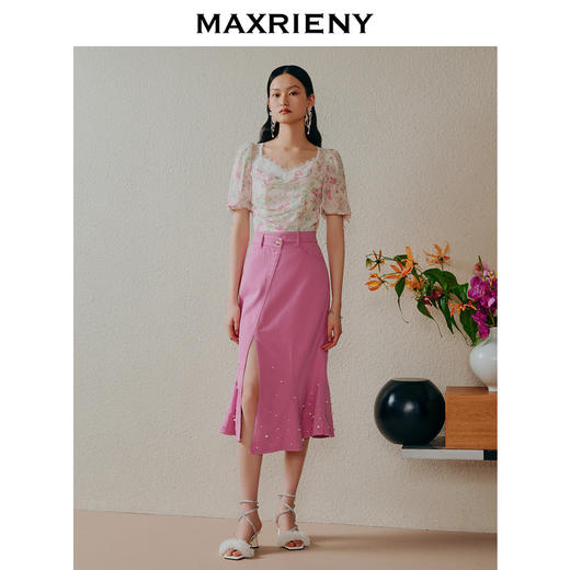 MAXRIENY法式浪漫开叉设计感鱼尾裙钉珠牛仔半身裙(货号:MC88SK284) 商品图3