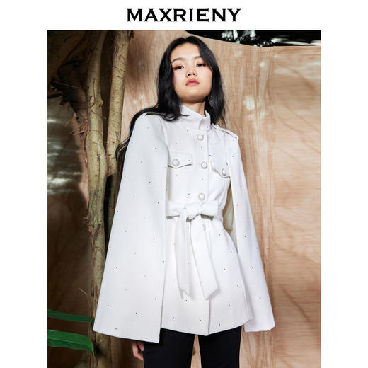 MAXRIENY收腰斗篷大衣米白色秋装廓形复古风衣女(货号:MC87CT756) 商品图3