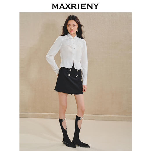【商场同款】MAXRIENY清新中式衬衫女刺绣编织带上衣收腰开叉(货号:MS85TP515) 商品图1