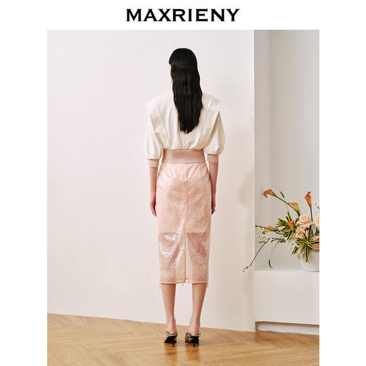 MAXRIENY轻奢重工珠链小众设计感半身裙气质A字裙(货号:MC88SK507) 商品图3