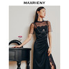 MAXRIENY鎏金复古赫本风蕾丝连衣裙缎面开叉小黑裙(货号:MC88DR343) 商品缩略图2