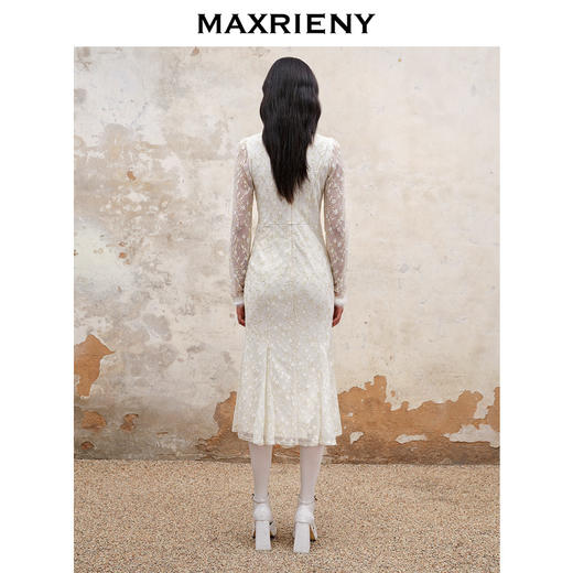 MAXRIENY国风复古风蕾丝鱼尾连衣裙新中式小白裙(货号:MS88DR513) 商品图3