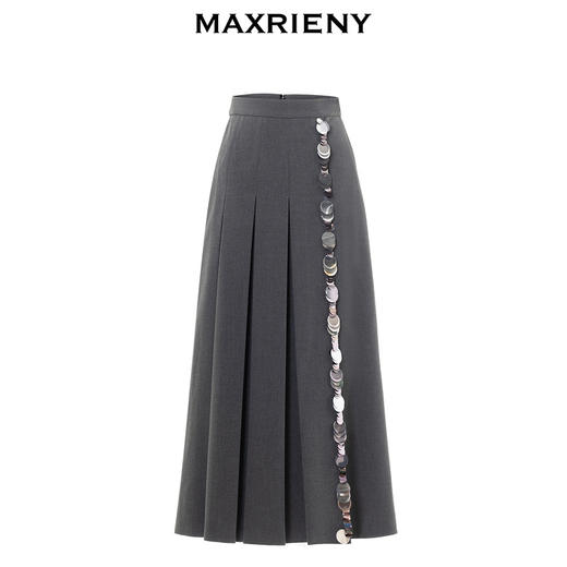 MAXRIENY*复古感闪亮半裙烟灰色百褶裙(货号:MC88SK762) 商品图4
