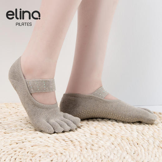 elina一恋2024 丝绒横绑带镶钻五趾普拉提瑜伽防滑袜ELR2505 商品图2
