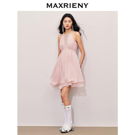 【异域·摩洛哥-商场同款】MAXRIENY优雅浪漫风蜜桃粉A摆娃娃裙(货号:MC85DR386) 商品图1
