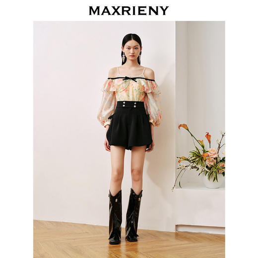 MAXRIENY多巴胺穿搭吊带雪纺衫泡泡袖雪纺上衣(货号:MC88TP502) 商品图1