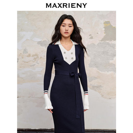 MAXRIENY*华丽复古感红蓝撞边钉钻连衣裙裙子(货号:MC88DR568) 商品图2