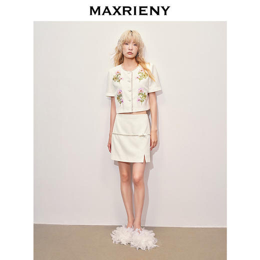 【商场同款】MAXRIENY*华丽感半身裙立体钉珠贴花2024夏季新款(货号:MC85SK320) 商品图1