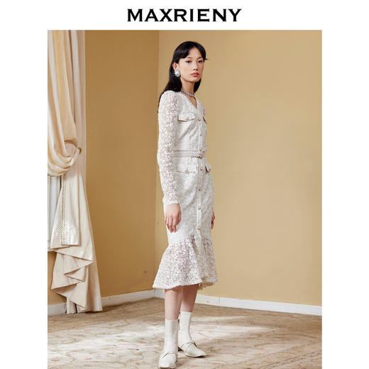 MAXRIENY千金小姐蕾丝裙秋季连衣裙气质鱼尾长裙(货号:MC87DR589) 商品图1