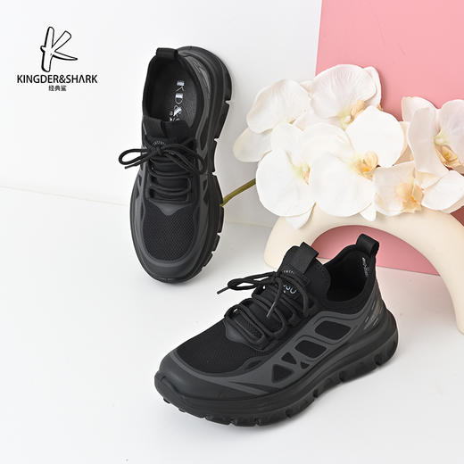 经典鲨2024年秋季新款黑色男士网面透气平底休闲鞋跑步鞋KW10-D33091 商品图3