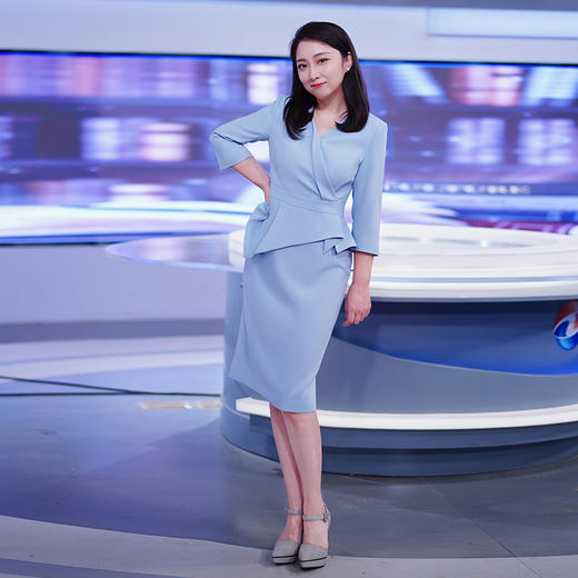 IWY/七分袖蓝色商务西装连衣裙女气质假两件职业套裙*主持人裙Q750-L 商品图1