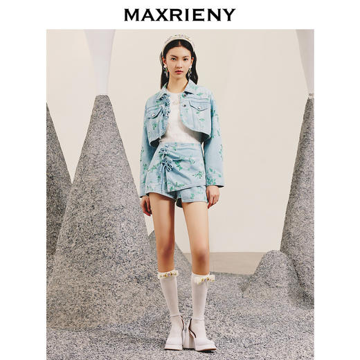 MAXRIENY*复古感新中式盘扣牛仔短裤休闲裤(货号:MC88PA042) 商品图1