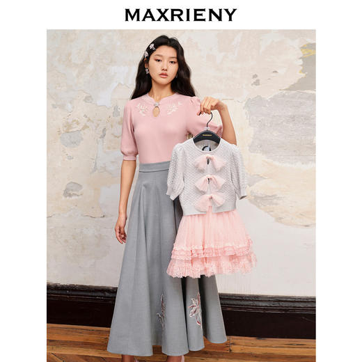 MAXRIENY植绒波点粉色网纱半裙新款童装女童短裙(货号:MK88SK501) 商品图2