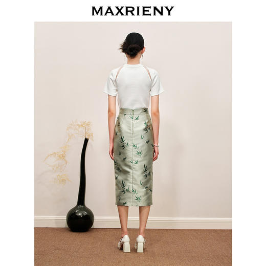 MAXRIENY新中式竹子提花t恤修身上衣薄荷曼波风(货号:MC88TS503) 商品图3
