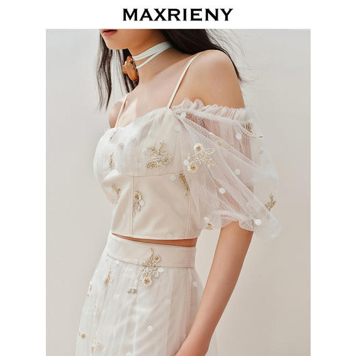 【静奢度假-商场同款】MAXRIENY复古宫廷风网纱绣花上衣修身显瘦(货号:MC85TP263) 商品图2