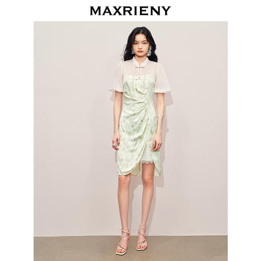 【商场同款】MAXRIENY国风碎花旗袍连衣裙新中式开衩裙修身显瘦(货号:MS85DR276) 商品图1